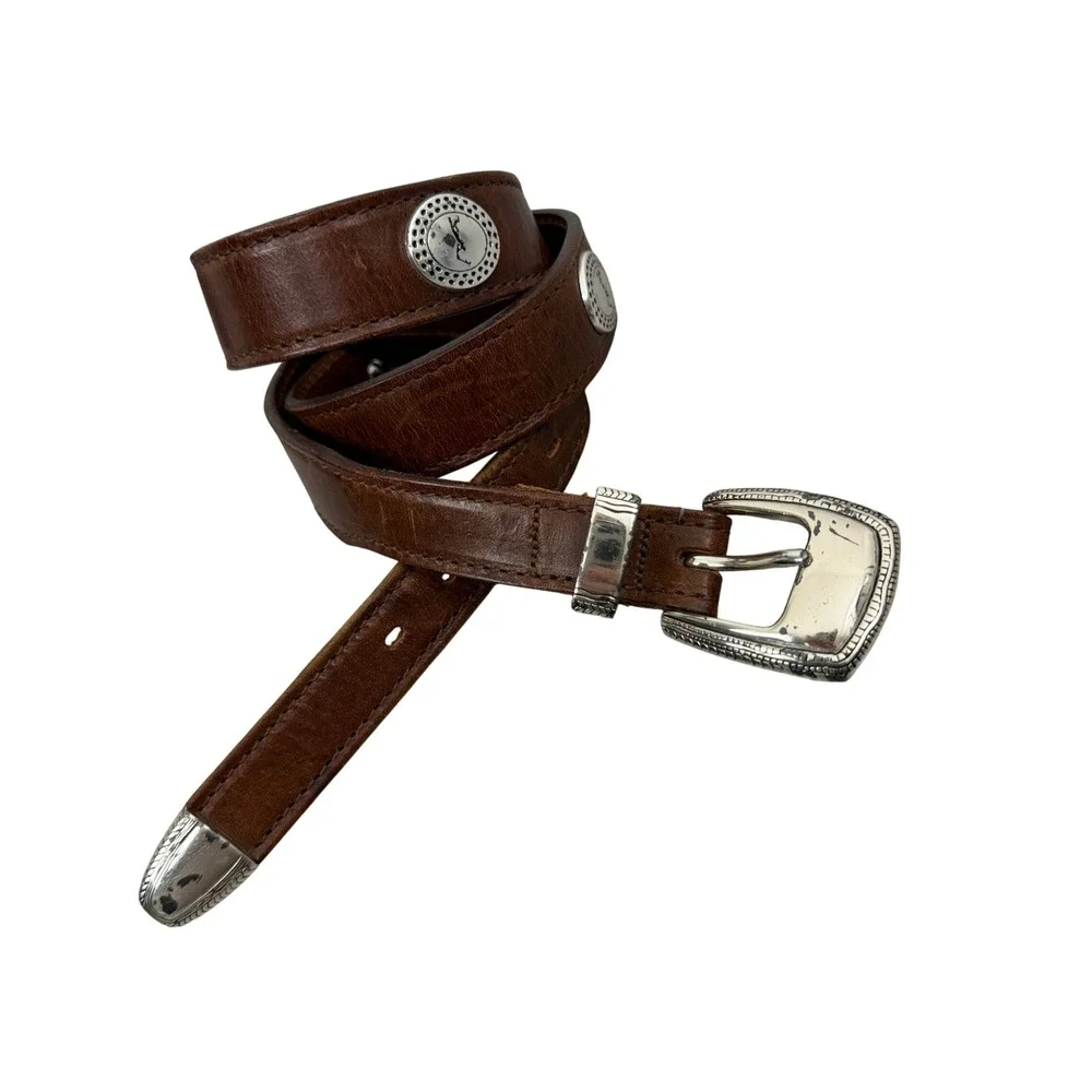 PGA TOUR Belt Mens Size 36 Brown Leather Golf Concho Prep Medallion Tip *FLAW